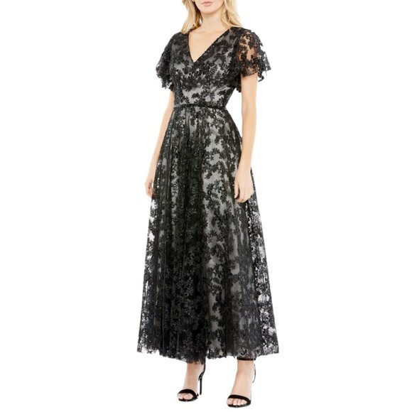 Mac Duggal 11327 Womens Size 12 Black Floral Embroidery Aline‎ Maxi Dress - Picture 2 of 4